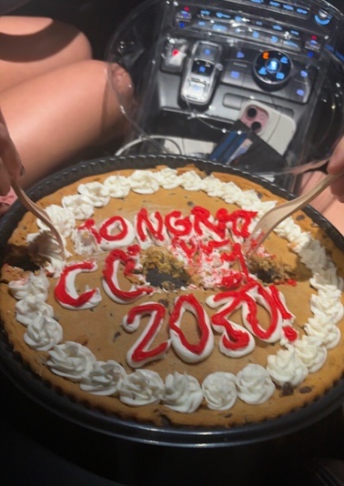 A congratulations cookie cake celebrating Zoey's acceptance